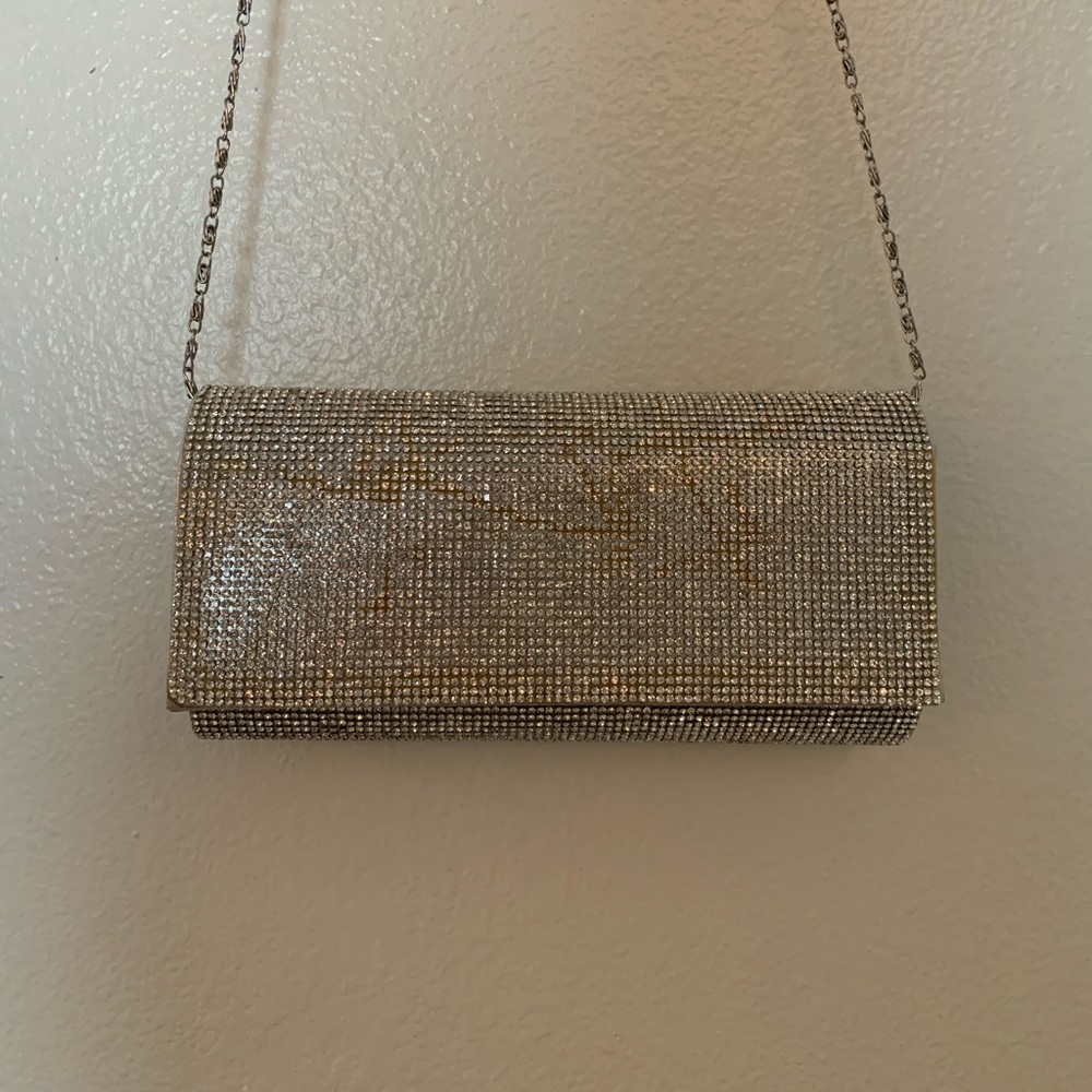 Bedazzled clutch with shoulder strap